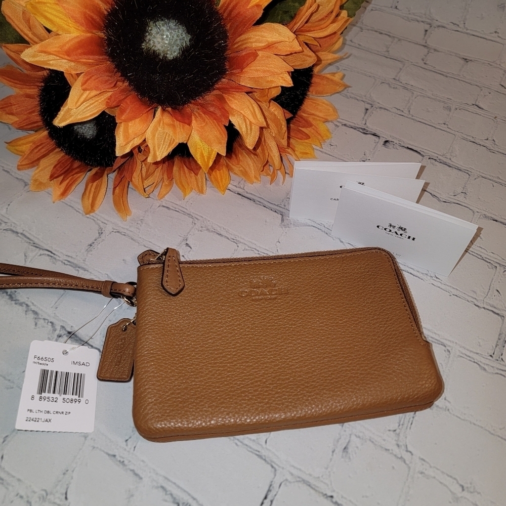 Coach Tan Leather Wristlet Clutch